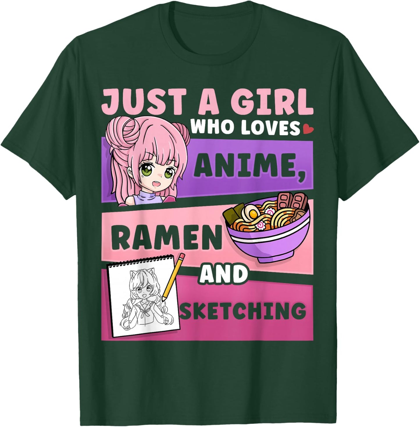 Anime Just a Girl Who Loves Anime Ramen and Sketching Small T-Shirt - T-Shirt | Forest