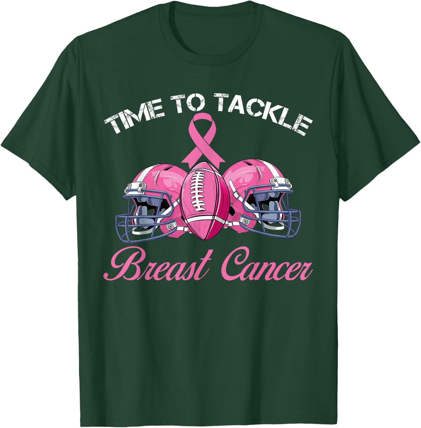 Football Survivor Time To Tackle Breast Cancer Awareness T-Shirt - T-Shirt | Forest