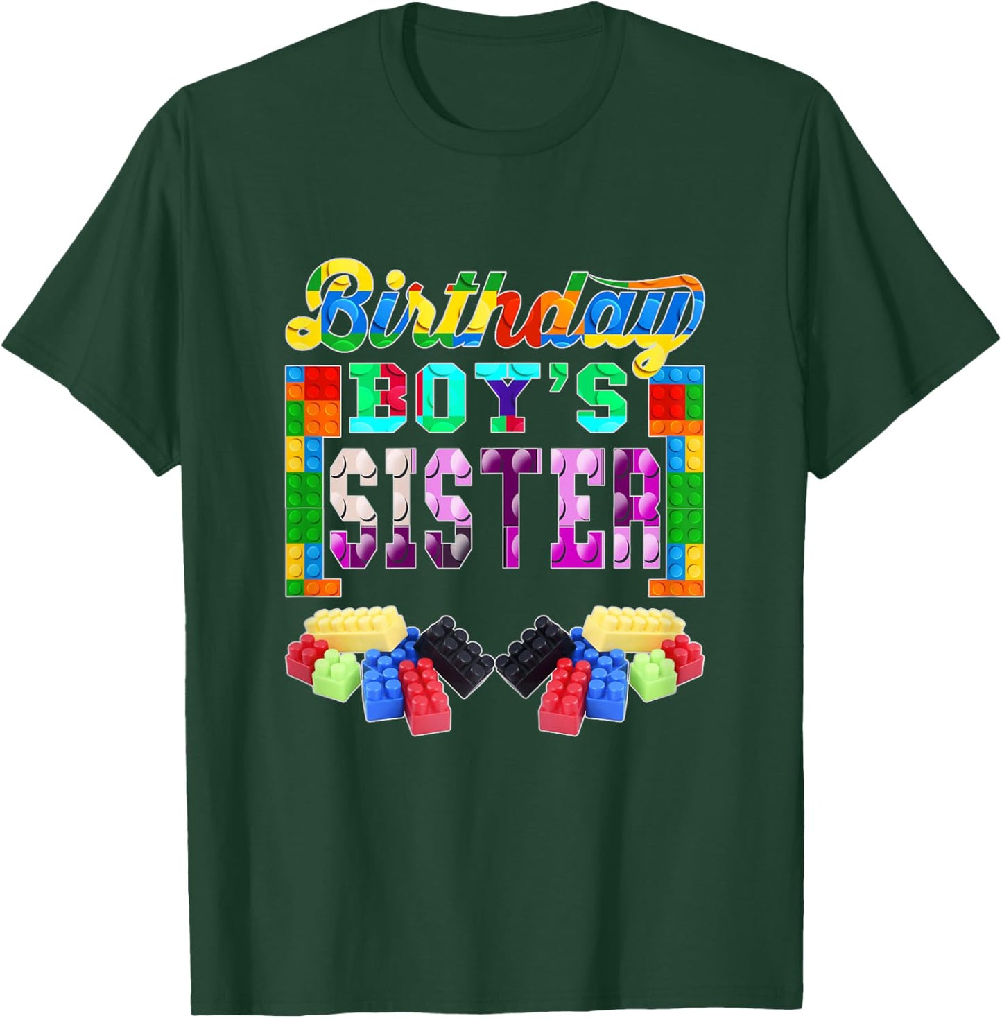 Building Brick Blocks Sister Of Birthday Boy B-day Builder T-Shirt - T-Shirt | Forest