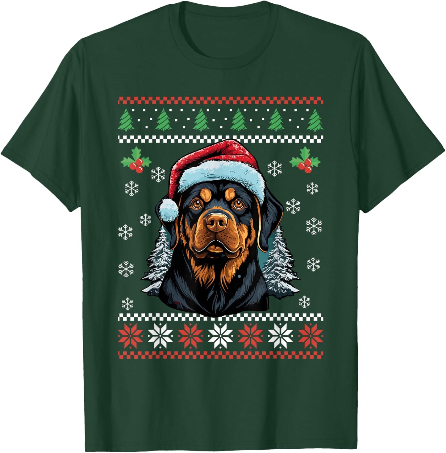 Rottweiler Dog Ugly Christmas Sweater Xmas For Adults Kids T-Shirt - T-Shirt | Forest