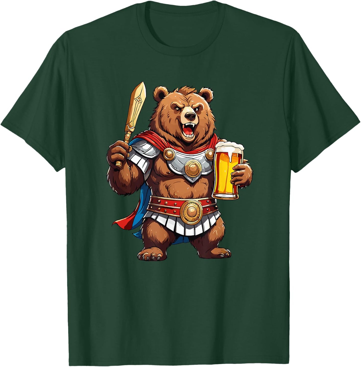 Funny Bear Grizzly as Roman Warrior T-Shirt - T-Shirt | Forest