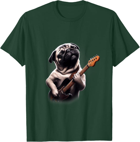 Pug Playing Guitar - Funny Rock Music Guitar Pug T-Shirt - T-Shirt | Forest