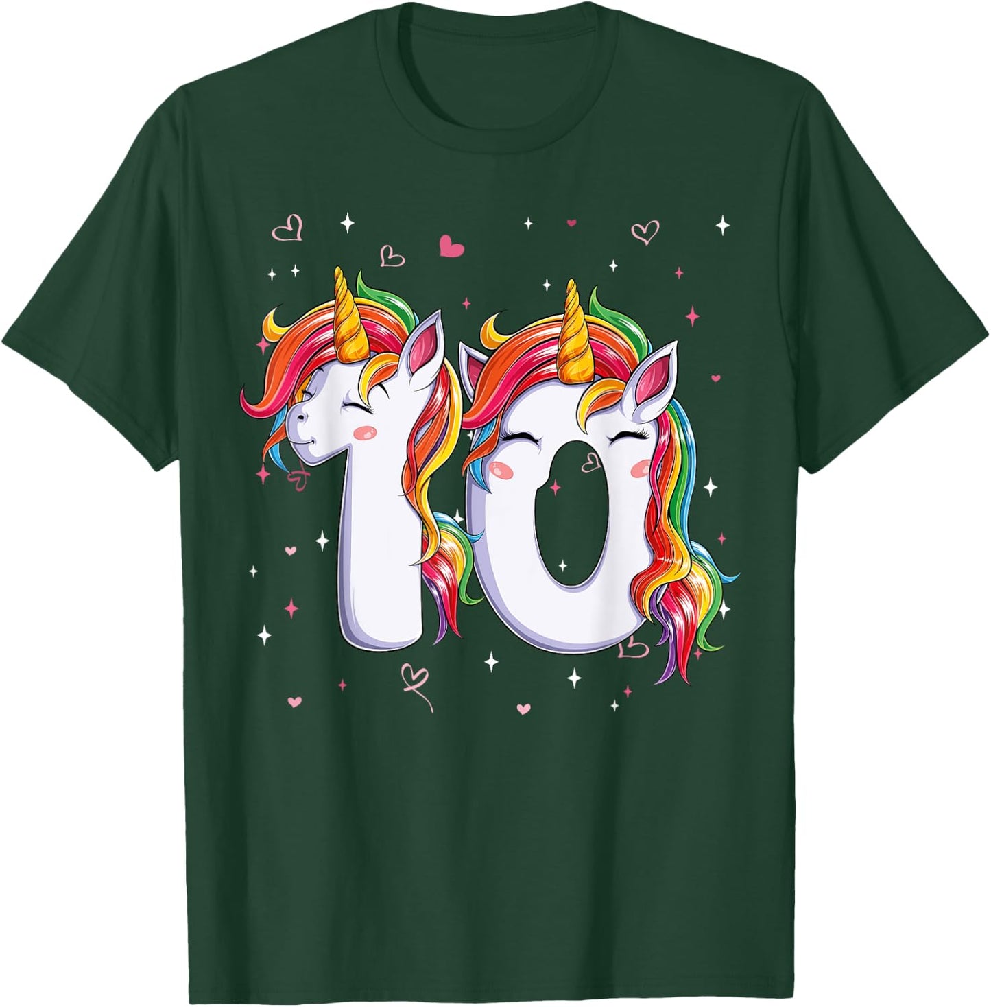 Unicorn Ten 10 Years Old 10th Birthday Girl Bday Party Kids T-Shirt - T-Shirt | Forest