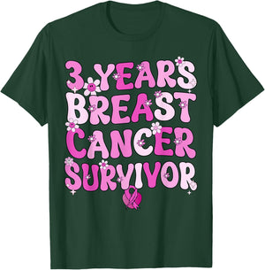 Groovy 3 Year Breast Cancer Survivor Breast Cancer Awareness T-Shirt - T-Shirt | Forest