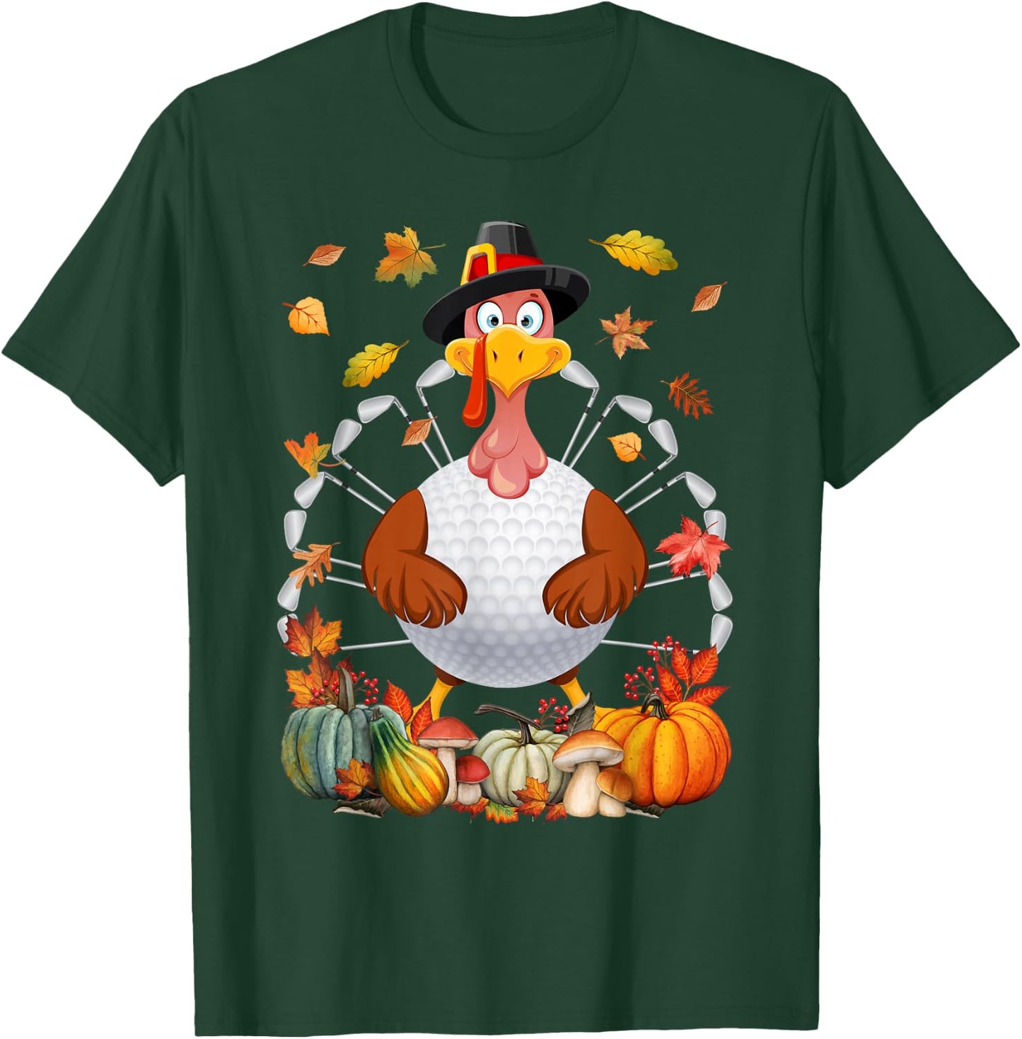 Turkey Golf Balls Sticks Tail Fall Vibes Happy Thanksgiving T-Shirt - T-Shirt | Forest