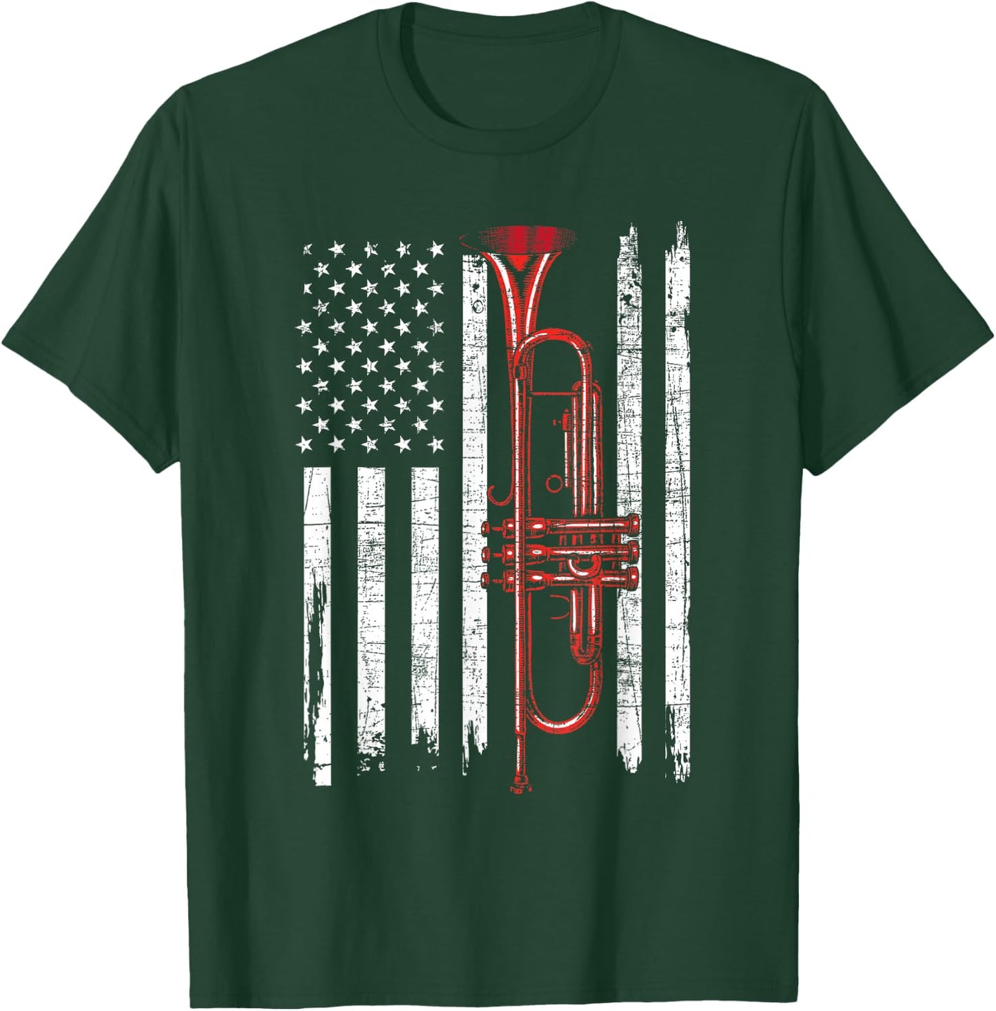 USA Flag Trumpet - Jazz Musical Instrument Player T-Shirt - T-Shirt | Forest
