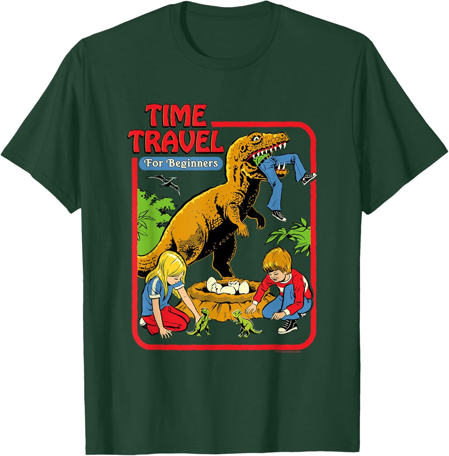 Steven Rhodes Time Travel T-Rex Dinosaur Retro Dark Humor T-Shirt - T-Shirt | Forest