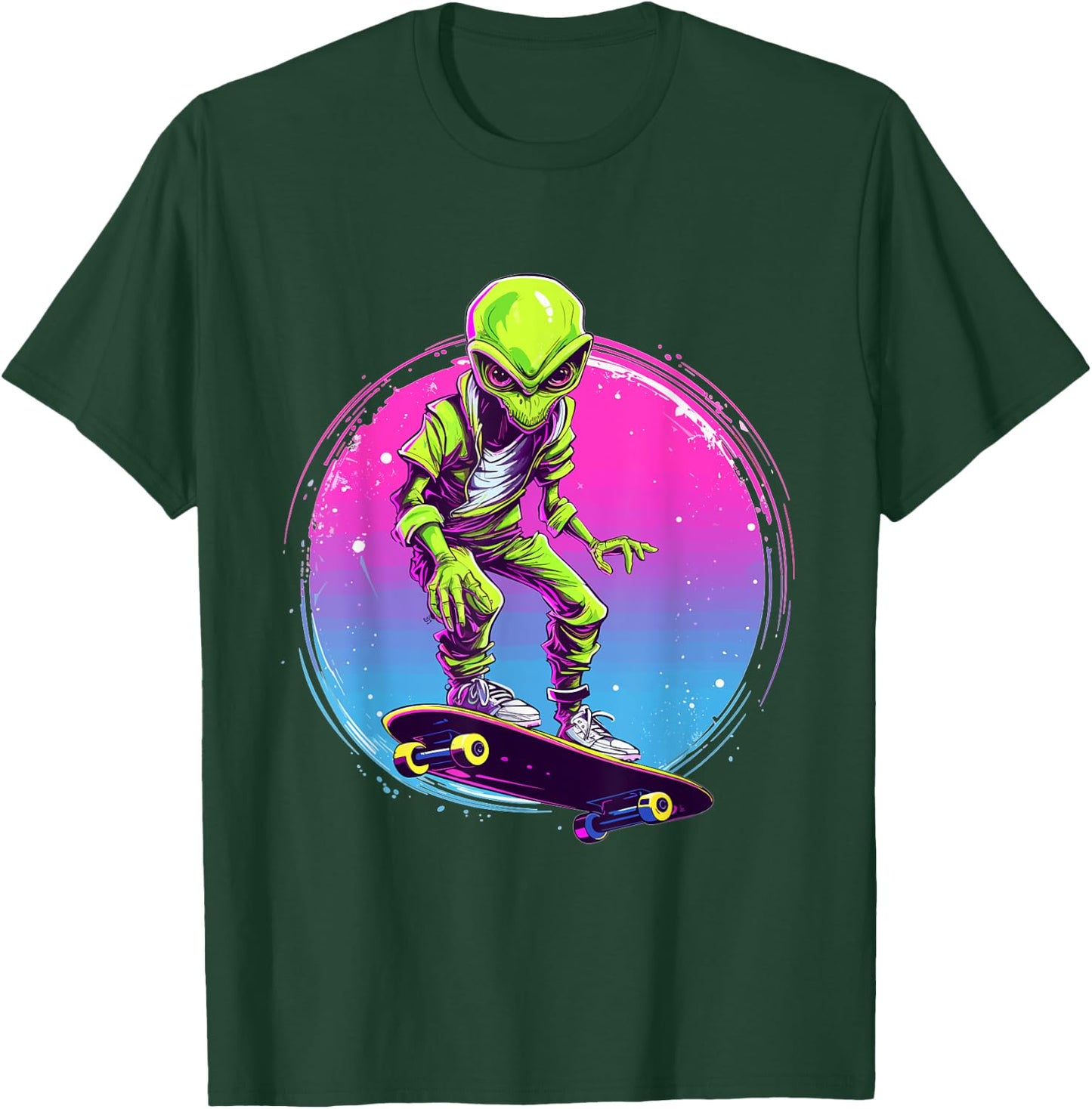 Great Skateboarding Shirts Alien Skater - Skateboard Skater -Adults, Kids Black Short Sleeve Classic Fit T-Shirt - T-Shirt | Forest