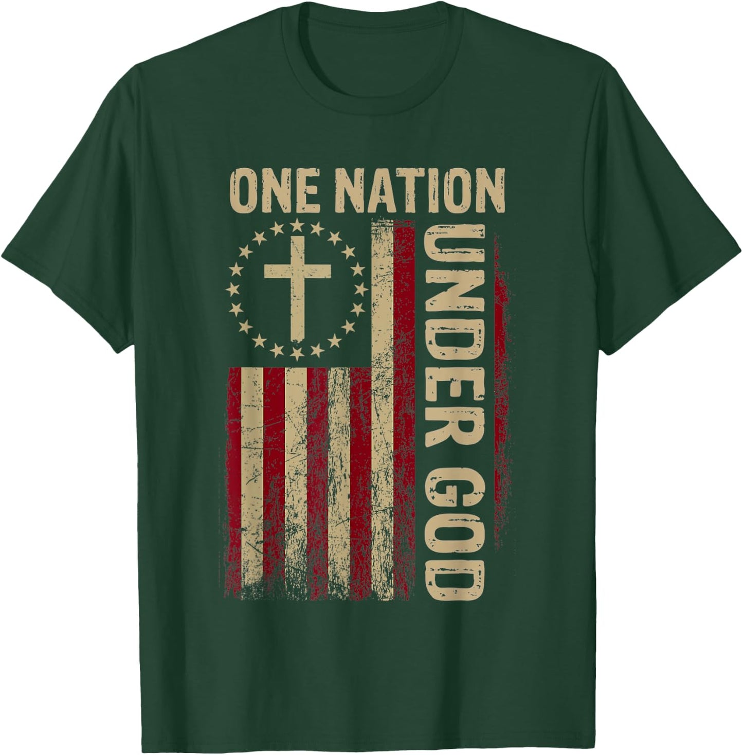 One Nation Under God Flag 4th of July Patriotic Christian T-Shirt - T-Shirt | Forest