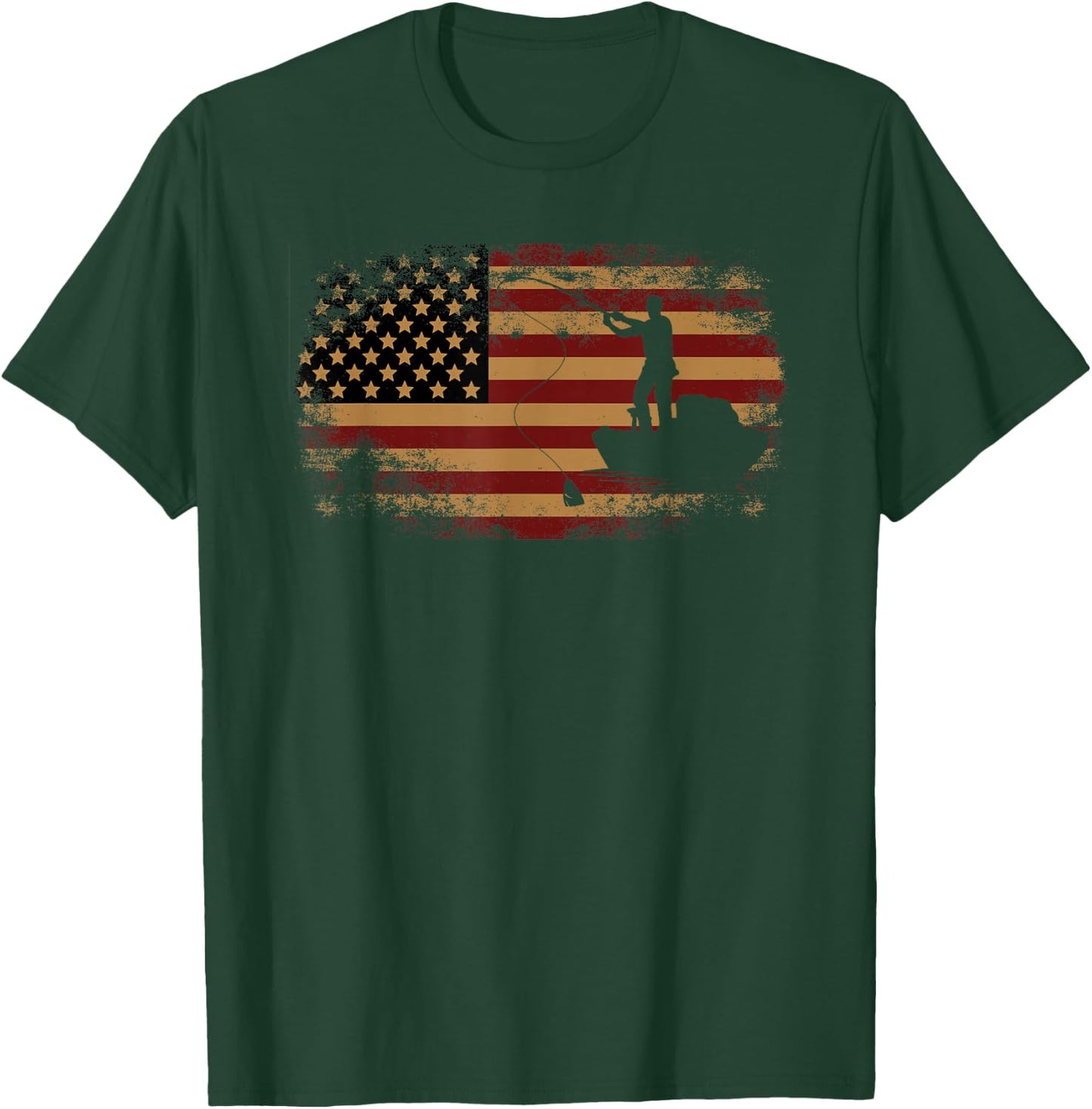Fishing Patriotic Usa American Flag 4Th Of July T-Shirt - T-Shirt | Forest