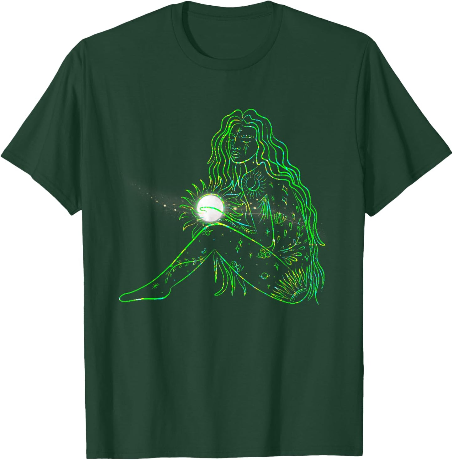 Mother Earth Gaia Goddess Holding Full Moon Graphics T-Shirt - T-Shirt | Forest
