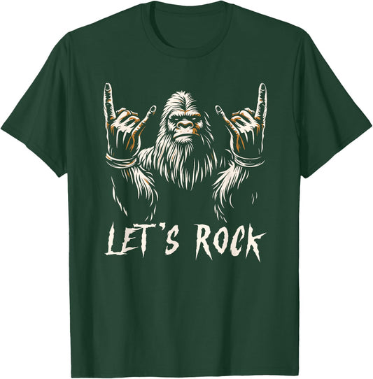 Bigfoot Rock On Funny Sasquatch Rock and Roll Let's Rock T-Shirt - T-Shirt | Forest