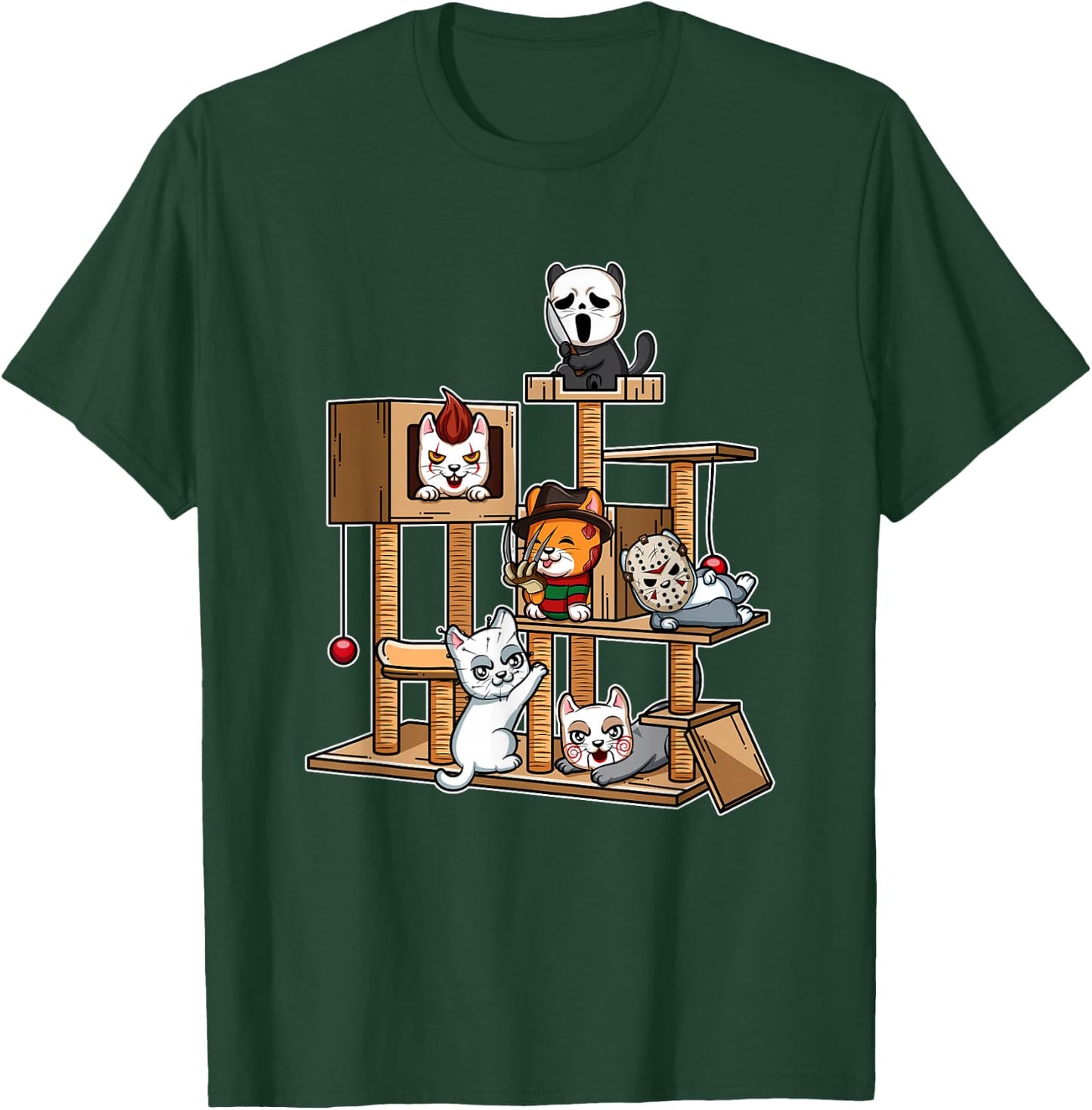 Funny Horror Movie Kitten Playing On Cat Tree T-Shirt - T-Shirt | Forest