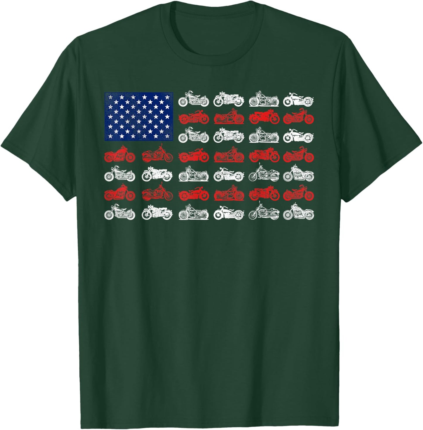 Classic Motorcycle Biker American Flag Women Men T-Shirt - T-Shirt | Forest