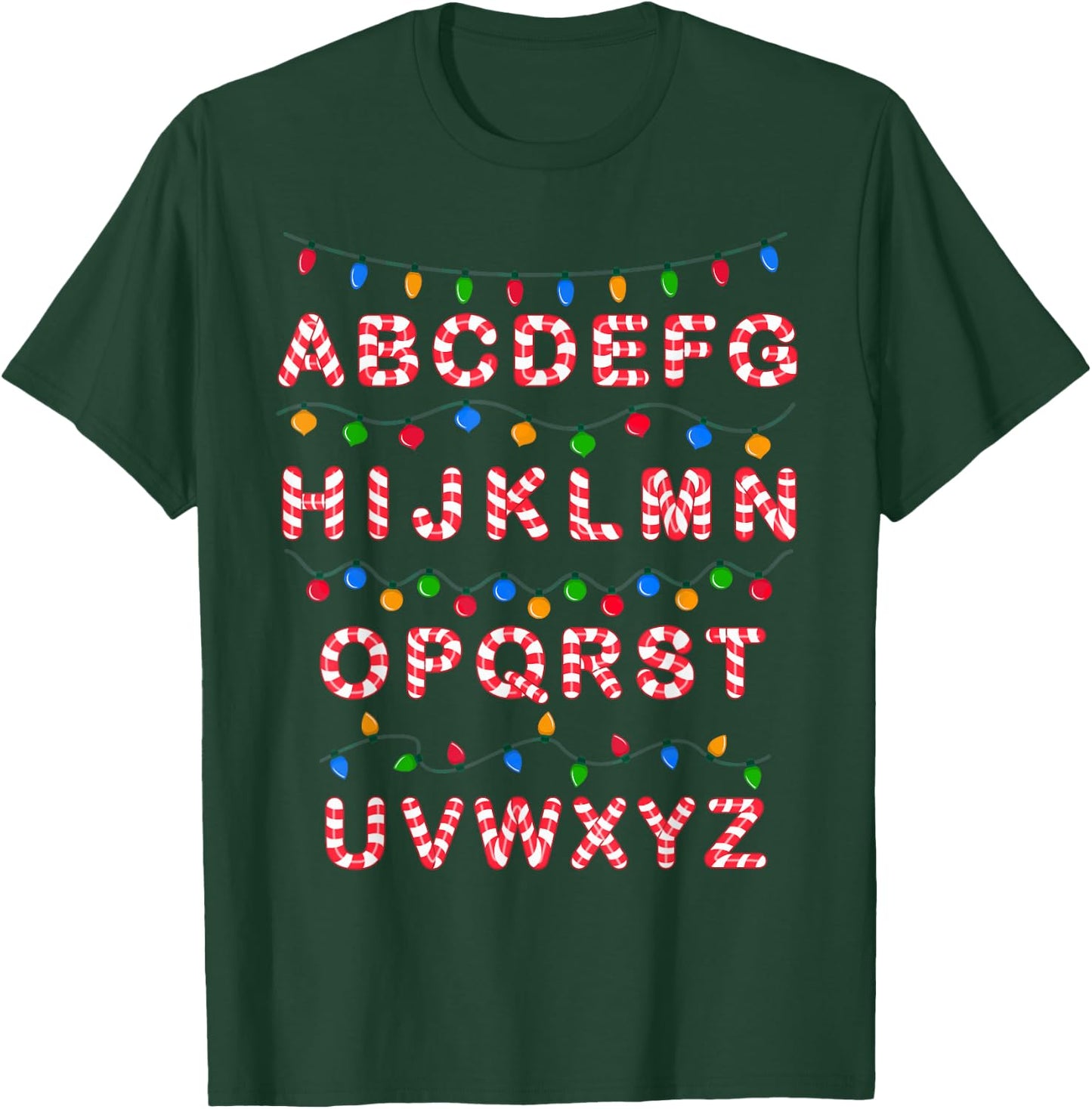 Christmas Alphabet Candy Cane Teachers Students Candy Cane Women Kids T-Shirt - T-Shirt | Forest