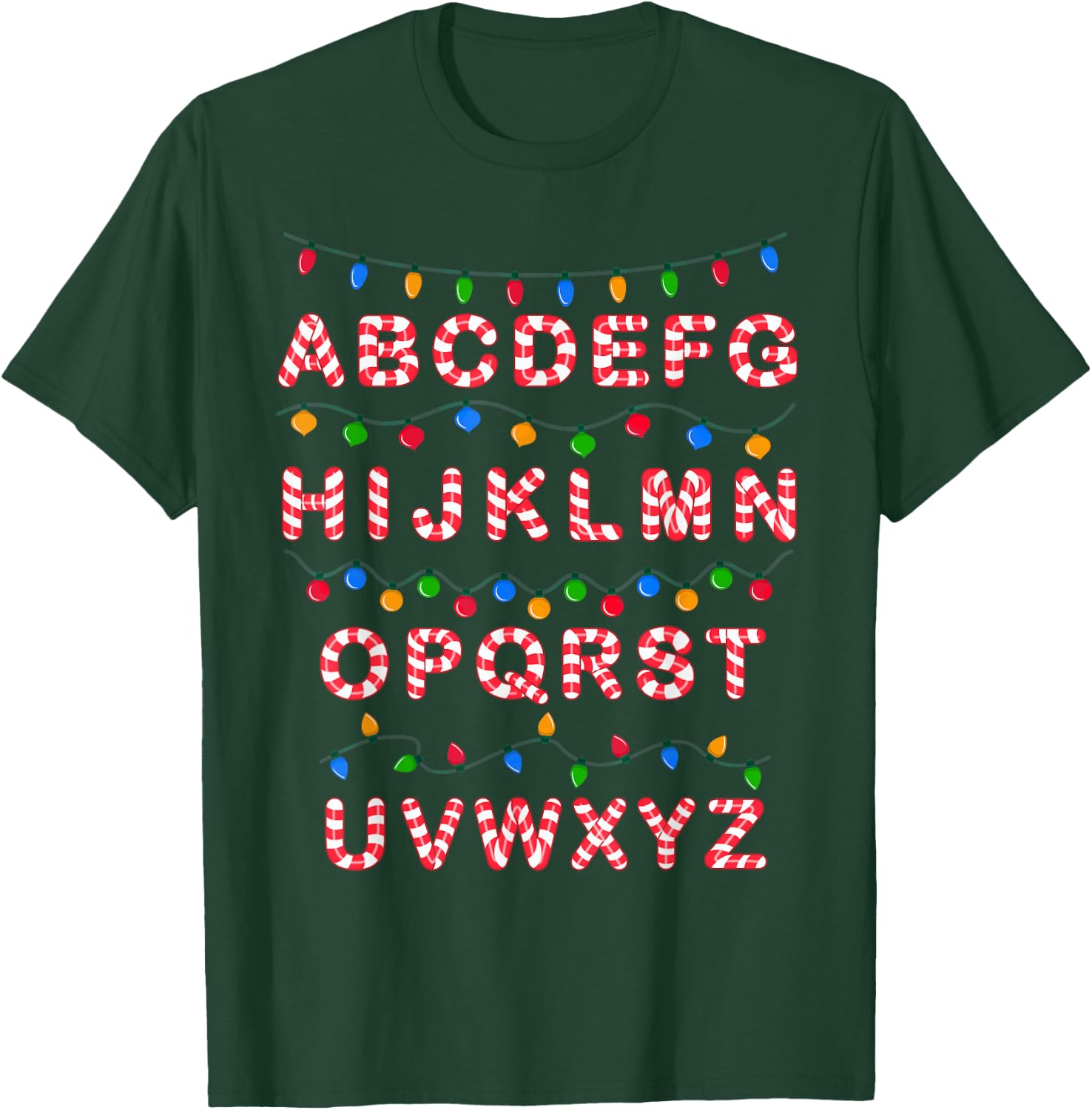 Christmas Alphabet Candy Cane Teachers Students Candy Cane Women Kids T-Shirt - T-Shirt | Forest