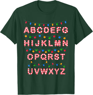Christmas Alphabet Candy Cane Teachers Students Candy Cane Women Kids T-Shirt - T-Shirt | Forest