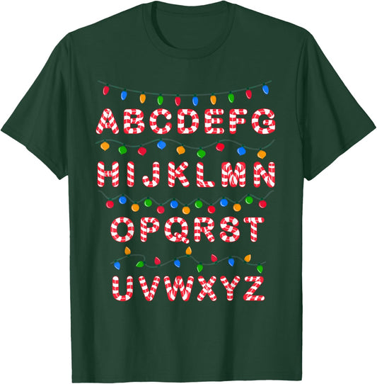 Christmas Alphabet Candy Cane Teachers Students Candy Cane Women Kids T-Shirt - T-Shirt | Forest