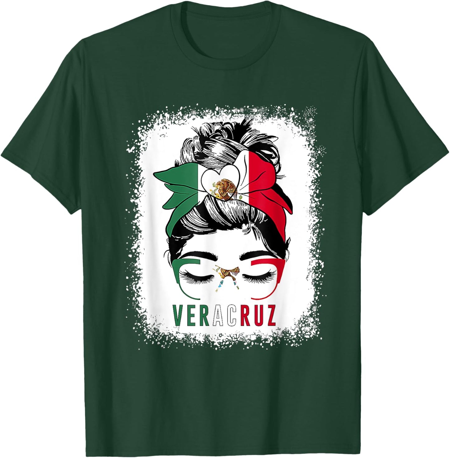 Veracruz Girl Messy Bun Bandana And Glasses Mexico Mexican T-Shirt - T-Shirt | Forest