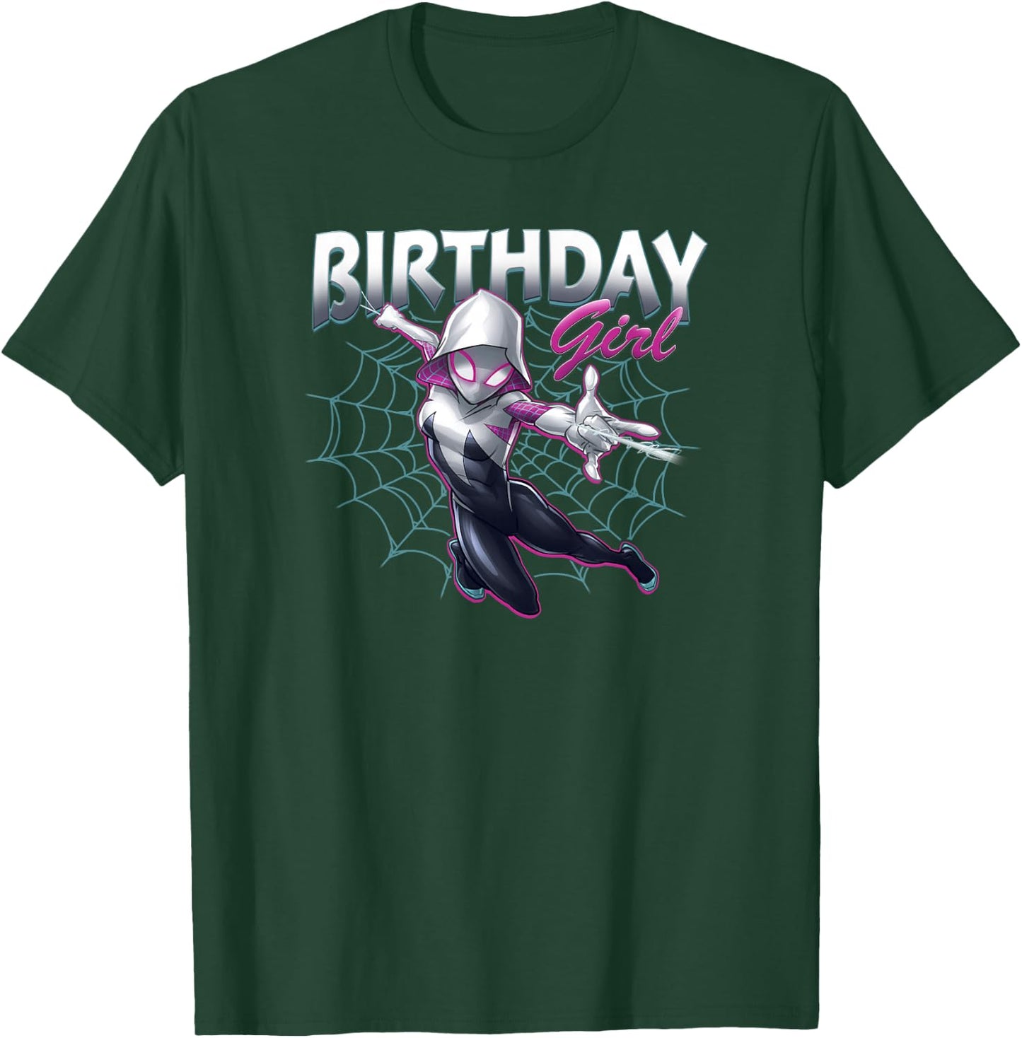 Marvel Spider-Man Spider-Gwen Birthday Girl Neon Web Swing T-Shirt - T-Shirt | Forest