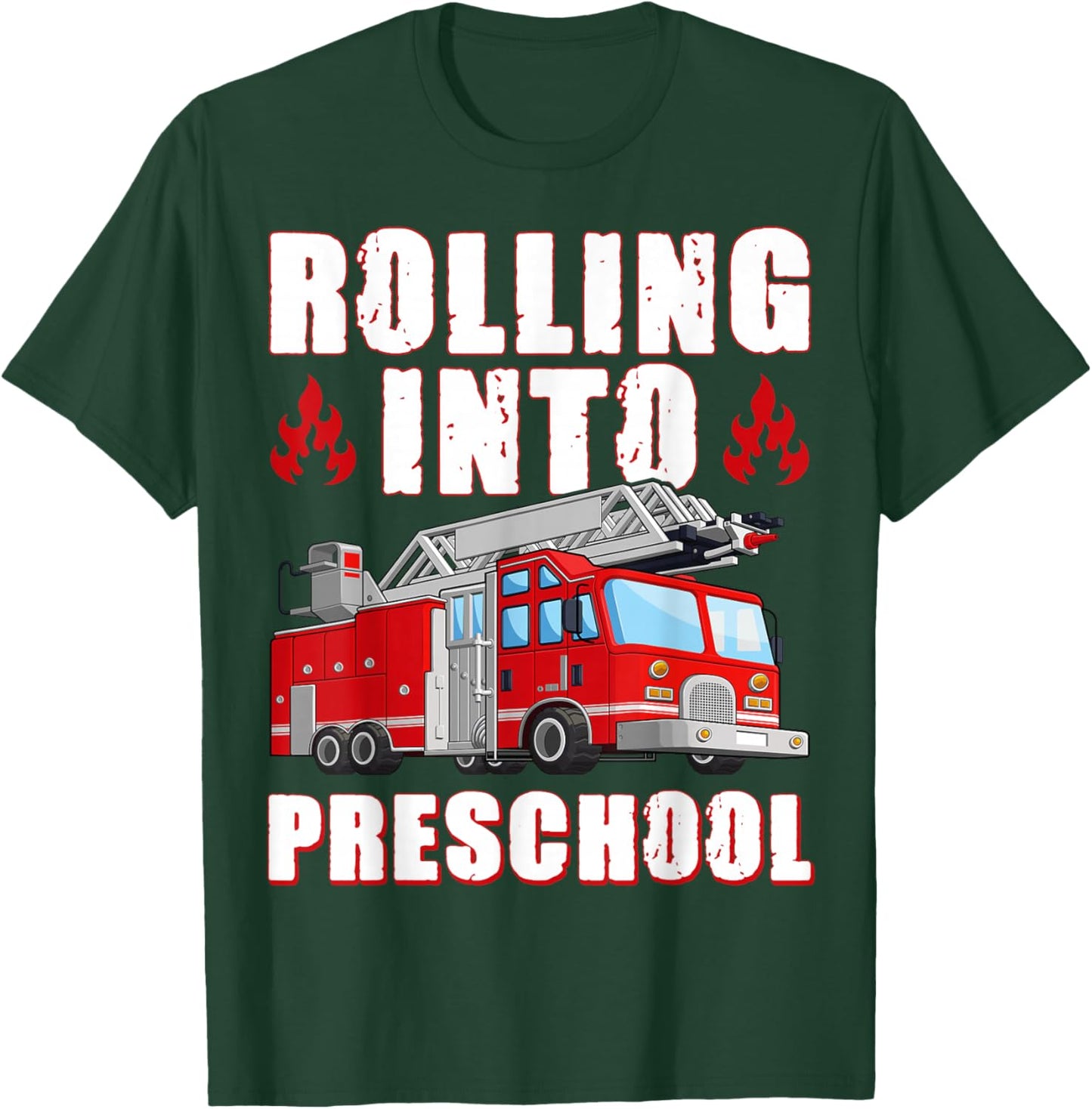 Rolling Into Preschool Fire Engine First Day Of School Boys T-Shirt - T-Shirt | Forest