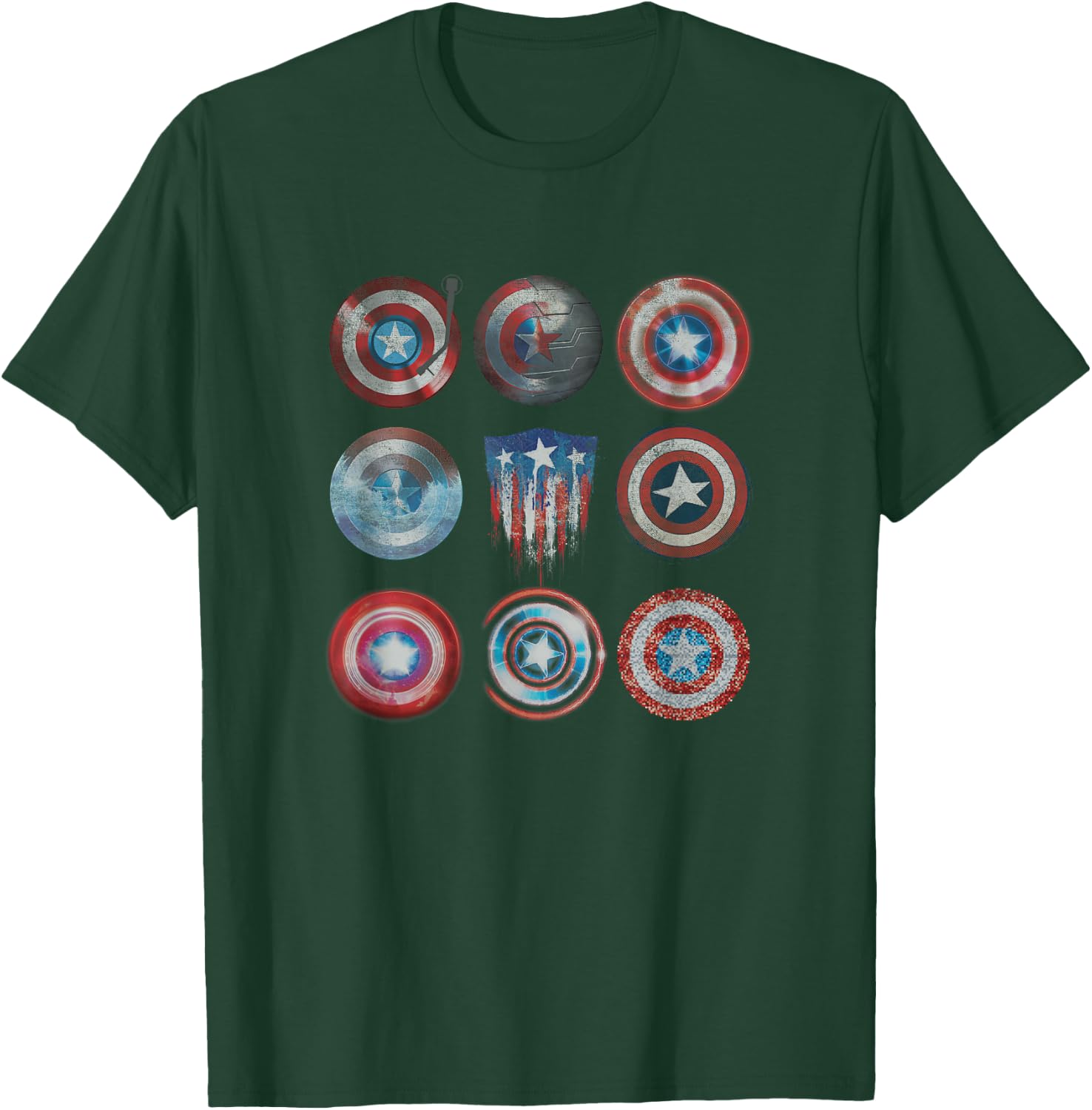Marvel Comics Retro Classic Captain America Shields Variety T-Shirt - T-Shirt | Forest
