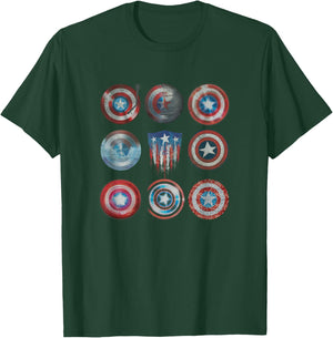 Marvel Comics Retro Classic Captain America Shields Variety T-Shirt - T-Shirt | Forest