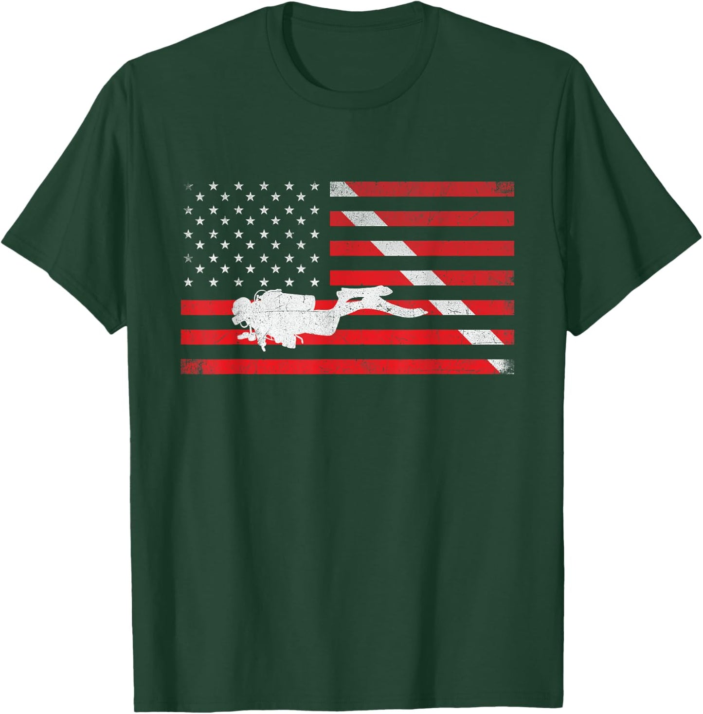 Scuba Diving - USA Flag Underwater Ocean Scuba Diver T-Shirt - T-Shirt | Forest
