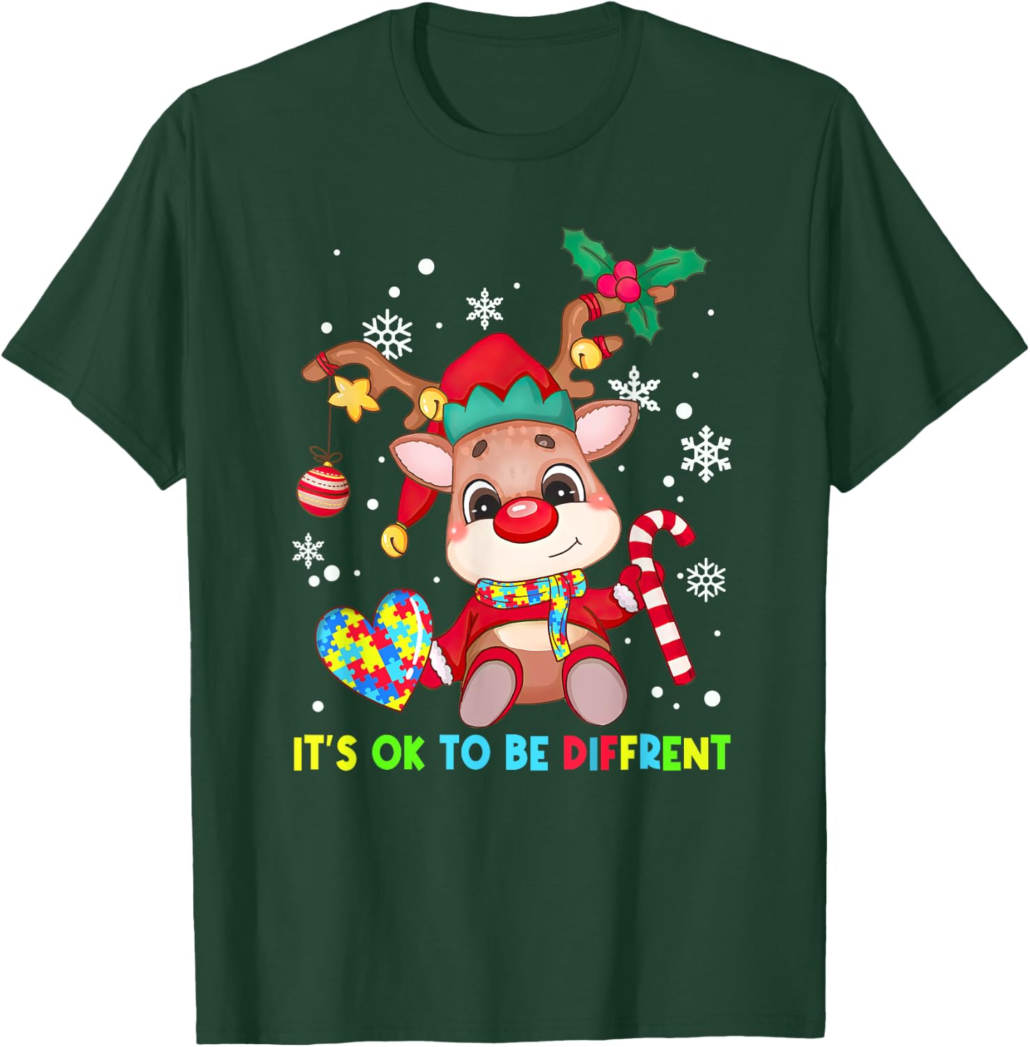 It's Ok To Be Different Reindeer Autism Awareness Christmas T-Shirt - T-Shirt | Forest