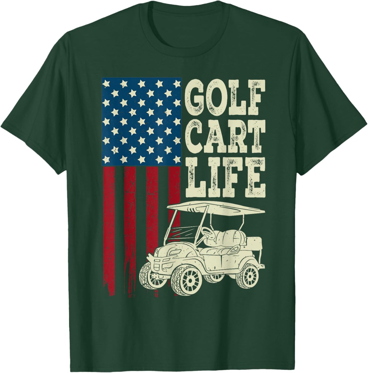 Golf Cart Life Shirt Men Women Kids American Flag Funny Dad T-Shirt - T-Shirt | Forest