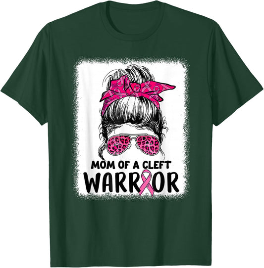 Mom Of Cleft Warrior Messy Bun Cleft Lip & Palate Awareness T-Shirt - T-Shirt | Forest