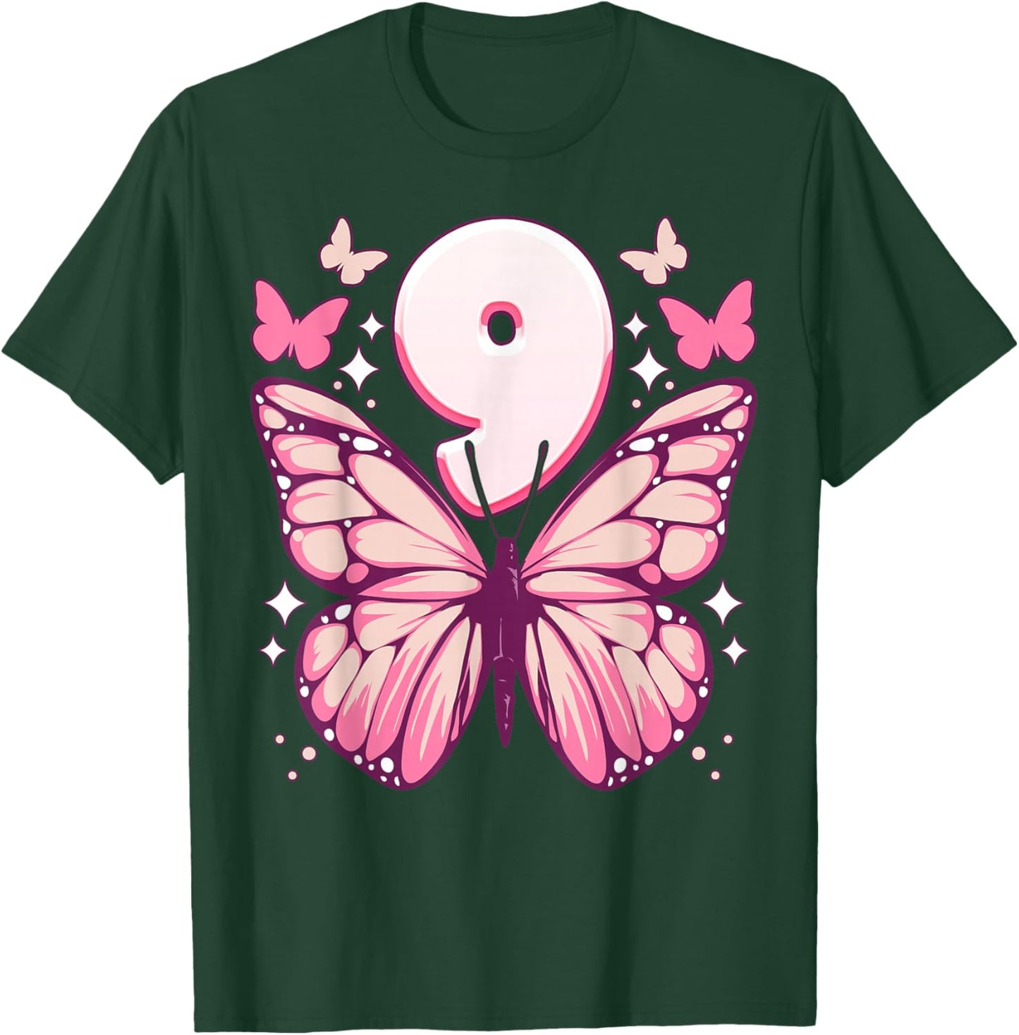 Birthday Girl 9 Years, Butterflies and Number 9 T-Shirt - T-Shirt | Forest