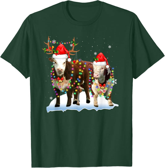 Hereford Christmas Tree Lights Reindeer Santa Xmas Pajama T-Shirt - T-Shirt | Forest