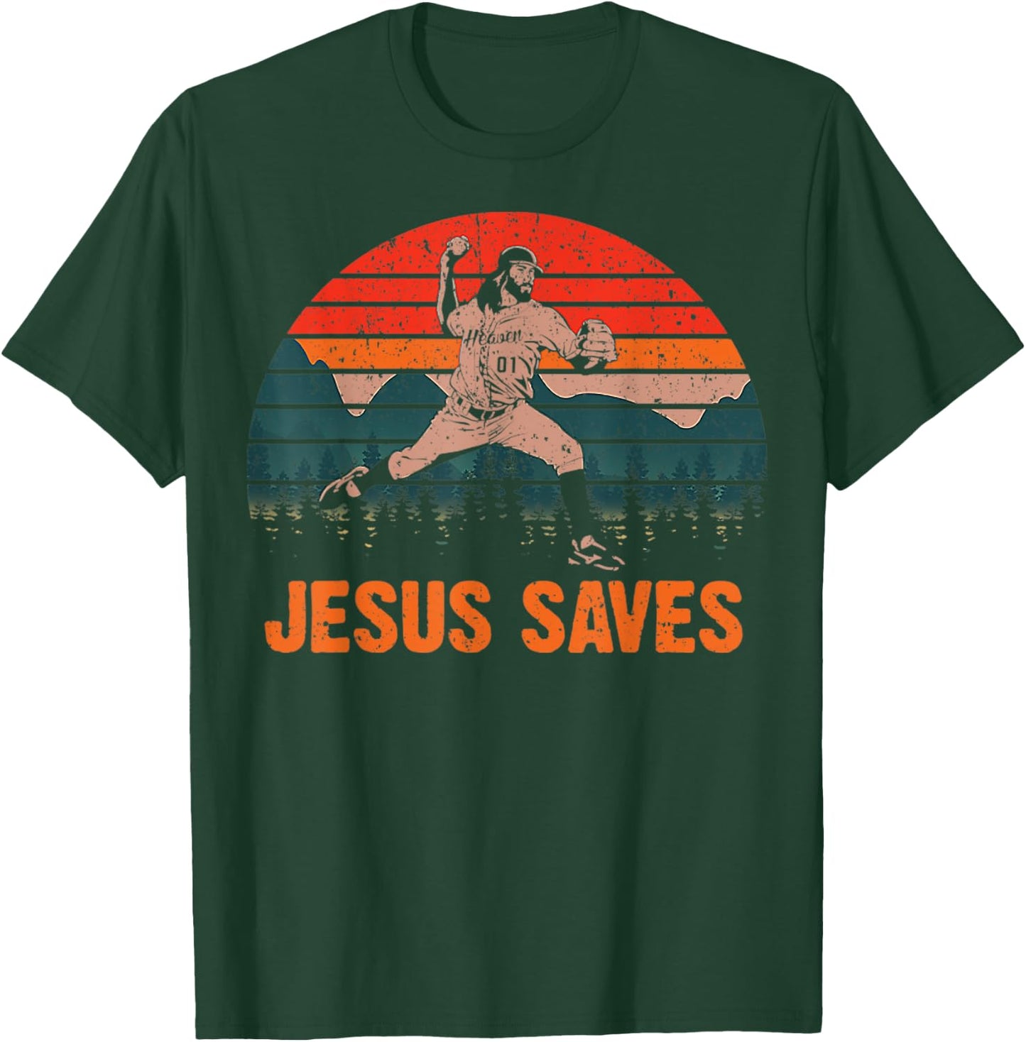 Vintage Jesus Saves Baseball Pitcher Retro 80s T-Shirt - T-Shirt | Forest