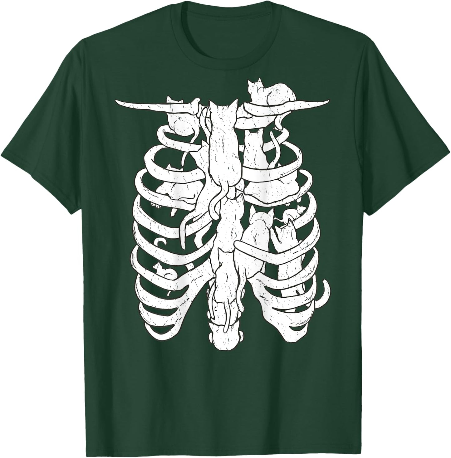 Skeleton body and cat, Halloween Costume Rib cage Anatomy T-Shirt - T-Shirt | Forest