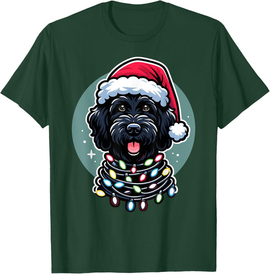 Black Labradoodle Christmas Tree Xmas Lights Doodle Dog Men Women Kids T-Shirt - T-Shirt | Forest