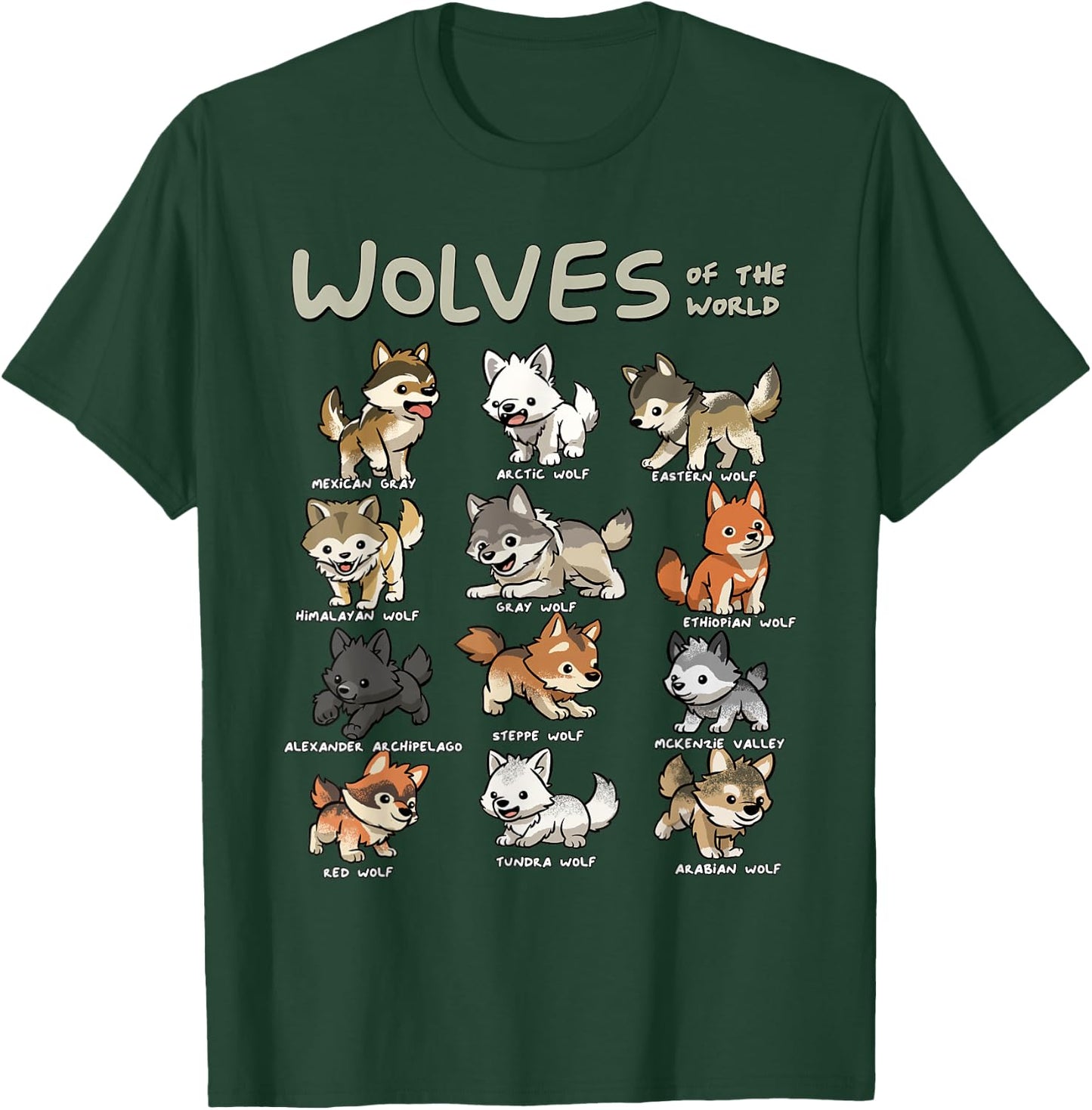 Chibi Wolf Wolves Animals of the World Wolf Lover T-Shirt - T-Shirt | Forest