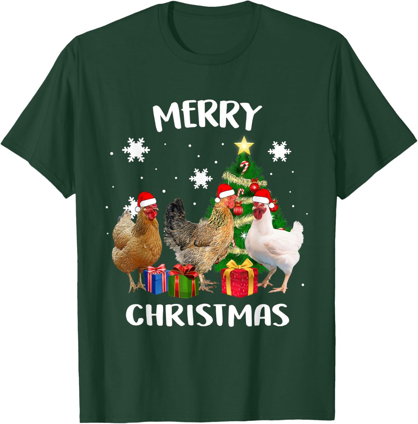 Funny Ugly Chicken Christmas Tree Shirt Santa Hat Hen Lovers T-Shirt - T-Shirt | Forest