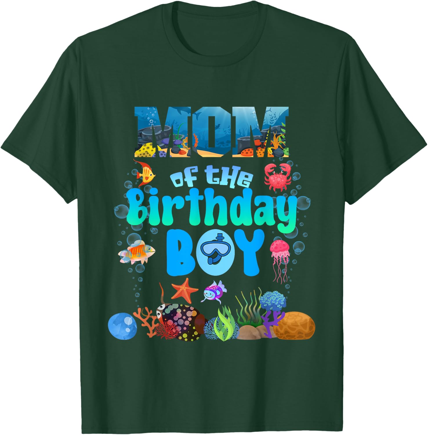 Mom Of The Birthday Boy Aquarium Sea Animals Matching T-Shirt - T-Shirt | Forest