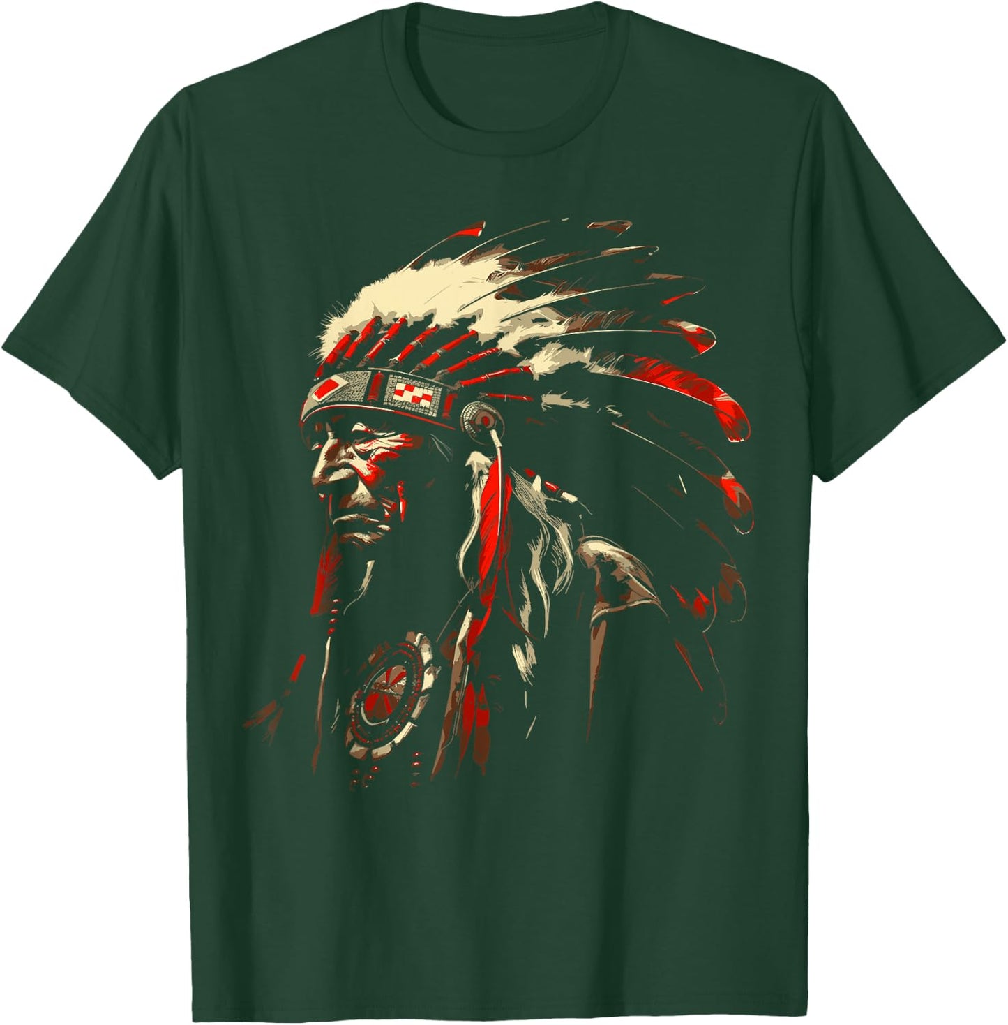 Retro Native American Indian Headdress Vintage Men Graphic T-Shirt - T-Shirt | Forest