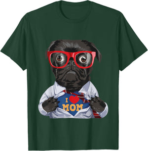 I Love Mom - Mother's Day Pug Owner Dog Lover Pet Trainer T-Shirt - T-Shirt | Forest