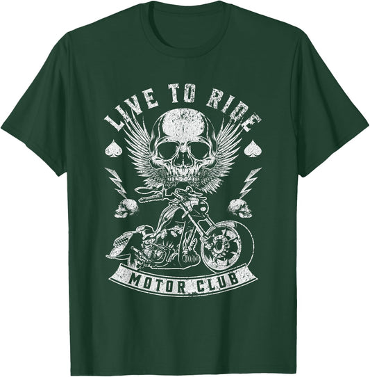Live To Ride Motor Club Motorcycle Riding Vintage Graphic T-Shirt - T-Shirt | Forest