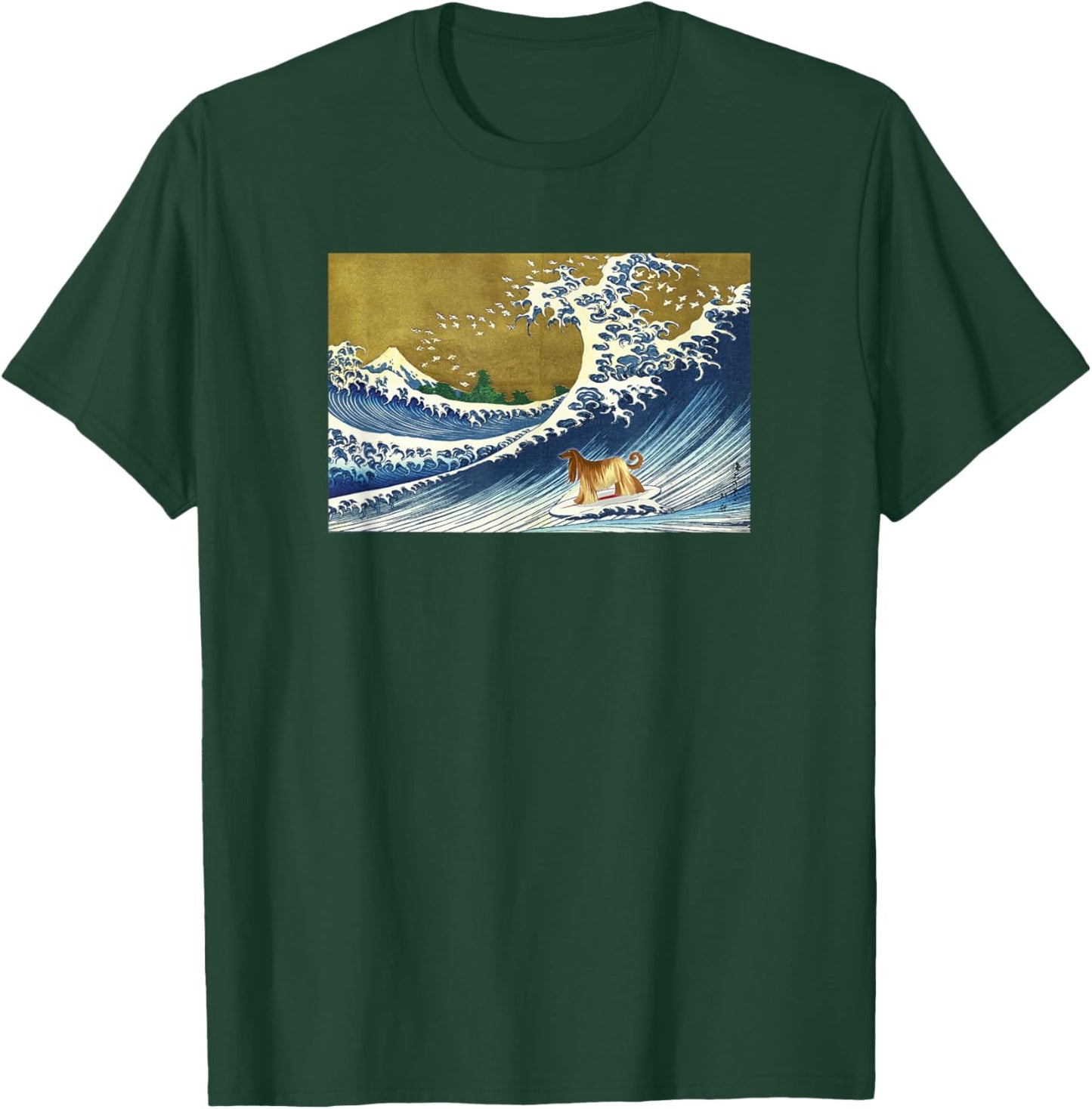 Funny Retro Vintage Surfing A Wave Afghan Hound Lover T-Shirt - T-Shirt | Forest