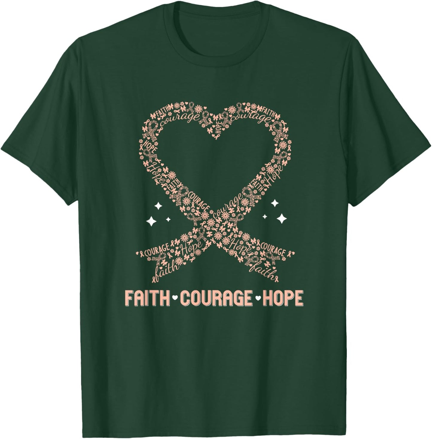 Uterine Cancer Faith Peach Ribbon Endometrial Awareness T-Shirt - T-Shirt | Forest