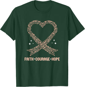 Uterine Cancer Faith Peach Ribbon Endometrial Awareness T-Shirt - T-Shirt | Forest