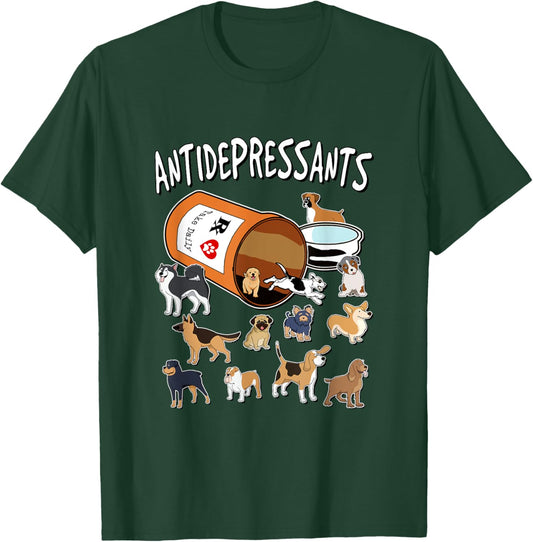 Antidepressants - Dogs in Pill Bottle T-Shirt - T-Shirt | Forest
