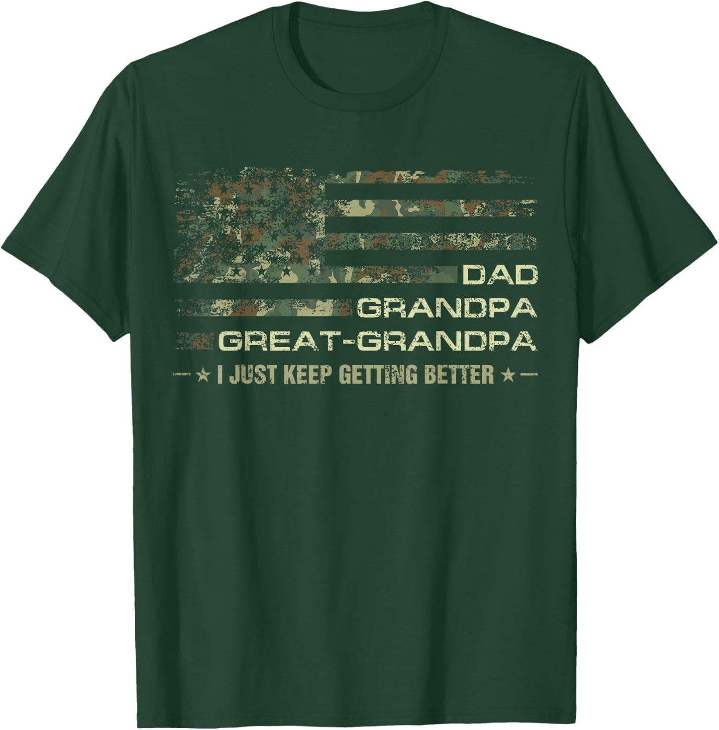 Grandpa Camouflage USA Flag Fathers Day Great-Grandpa Dad T-Shirt - T-Shirt | Forest