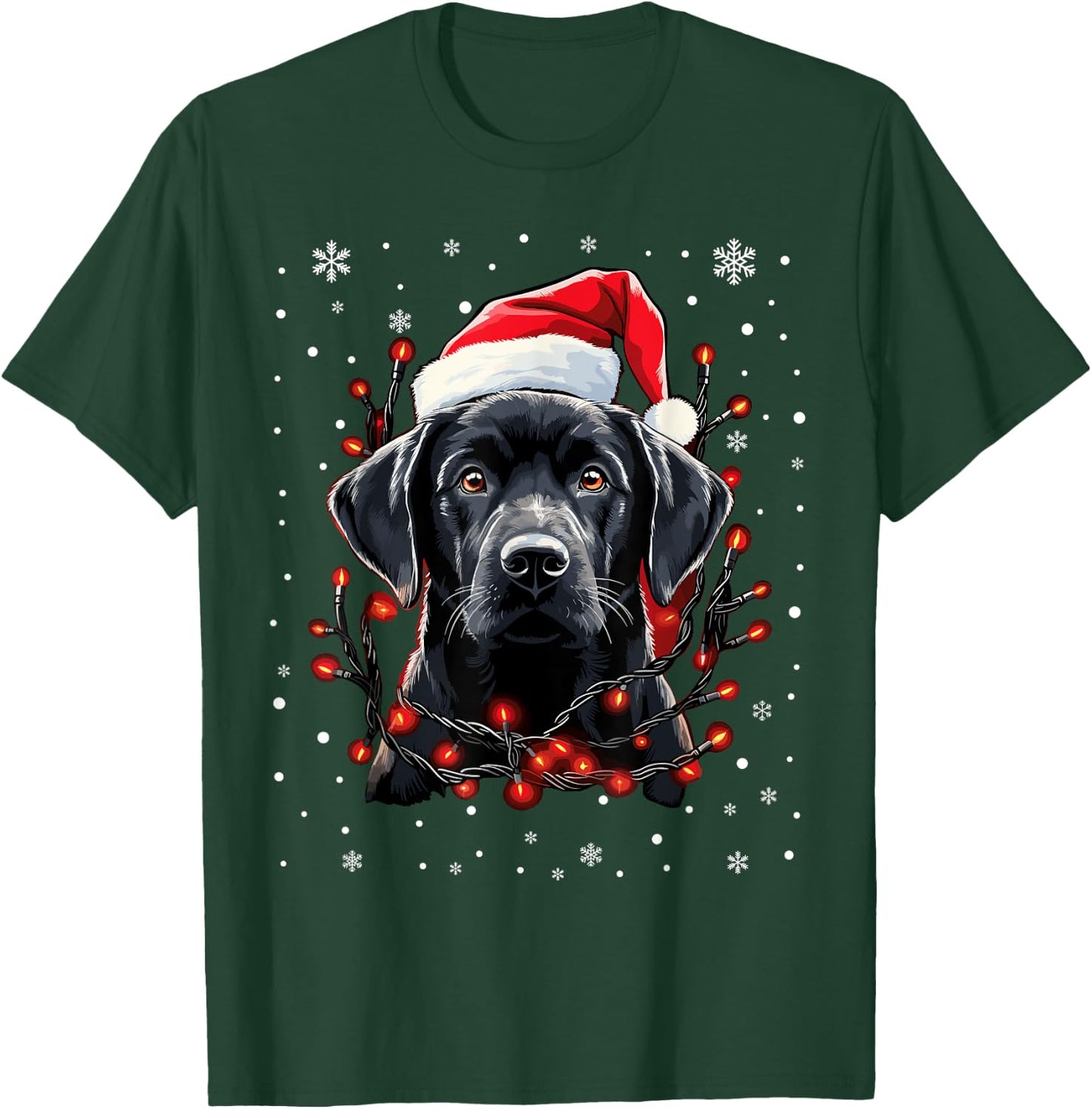 Black Labrador Christmas Lights Santa Hat Xmas Pajama T-Shirt - T-Shirt | Forest