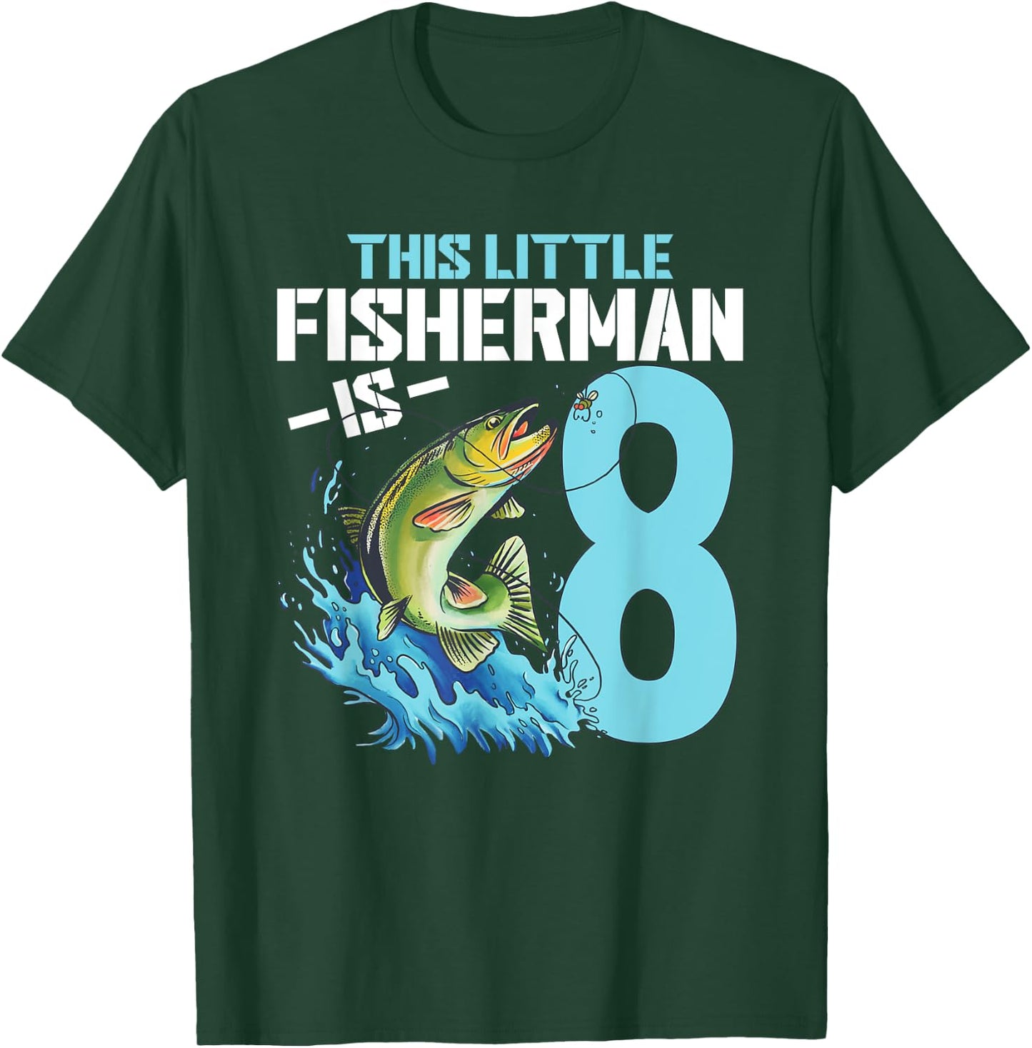 Boys Fishing Birthday Shirt 8 Year Old Boy Fisherman Kids T-Shirt - T-Shirt | Forest
