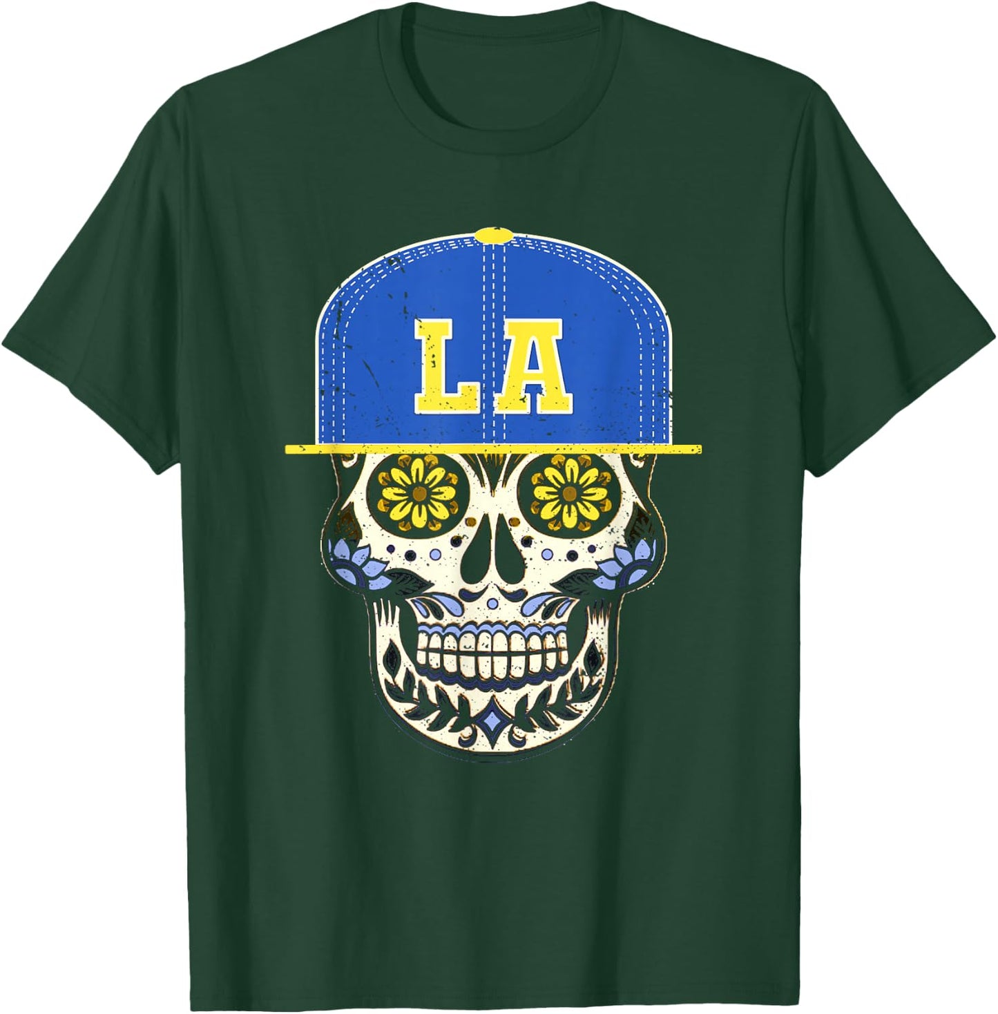 Los Angeles Sugar Skull Mexican Art Design Mexico Flag T-Shirt - T-Shirt | Forest